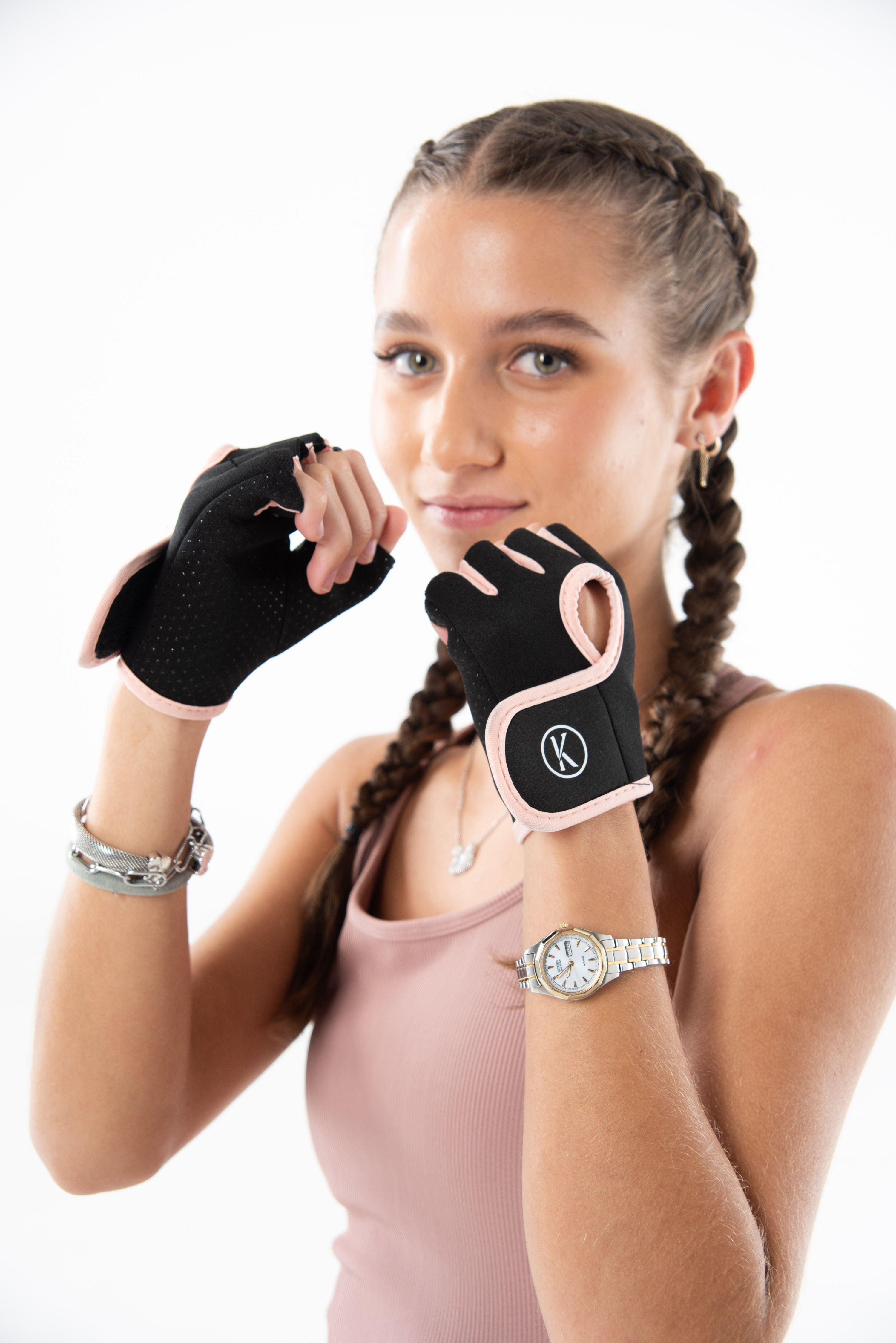 Guantes Lisos Negro con rosa